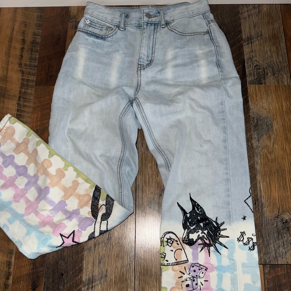 BDG Light Blue Jeans with Multicolor Artistic Design